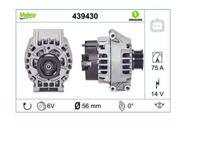 ALTERNADOR VALEO NISSAN PLATINA KANGOO 12V 75A  439430  LESTER 21397     CODIGO 02323