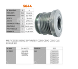 POLEA ALTERNADOR 6 RANURAS VALEO MERCEDES  BENZ SPRINTER C250 C300 C350 24-94273    CODIGO P5644