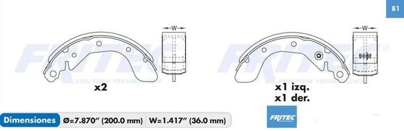 BALATAS CHEVROLET SONIC TAMBOR  TRASERA 12/13   CODIGO OW-1480-ZV