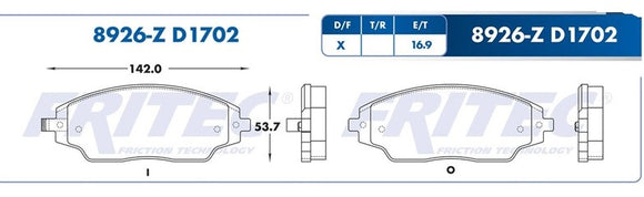 BALATAS CHEVROLET SONIC DELANTERA 11/12   SPC-8926-Z-D1702    CODIGO SPC-8926-Z-D1702