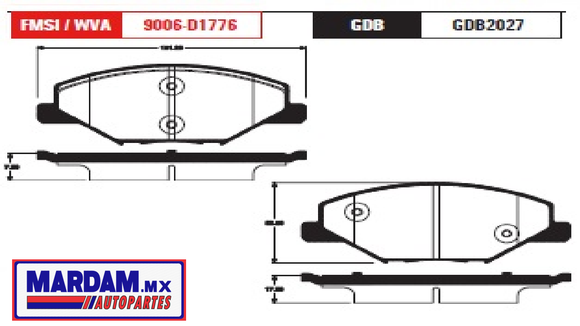 BALATAS VW VENTO POLO DELANTERA FRENO  L4 1.6 L 14/17  CODIGO GDB2027