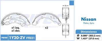 BALATAS NISSAN  APRIO RENAULT  TRASERA TAMBOR      CODIGO OW-1Y20-ZV