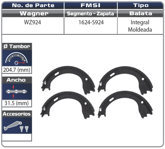 BALATAS NISSAN VERSA   TRASERA TAMBOR     CODIGO WZ924