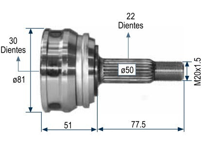JUNTA HOMOCINETICA VW CARIBE 81/87  LADO RUEDA    CODIGO RR-9401